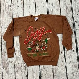 Vintage 1990s Joy to the World Tedd Bear Ugly Christmas Sweater Party Sweatshirt